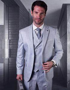 Mens Ticket Pocket Peak Lapel Double breasted Vest 100% Wool Tom Ford Style Modern Fit in Color "Powder" By Statement