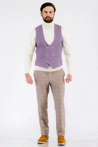 Modern Slim Fit Mens Suit – 2 Button Notch Lapel with U-Shaped Double Breasted Vest