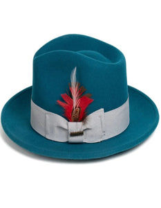 Acid Blue Dress Hat 1920s Fedora Style - Mens Classic Wool Fedora Dress Hat in Acid Blue