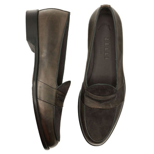 Zelli Alberto Italian Calf & Sueded Leather Loafer Charcoal (15-755-CHL)