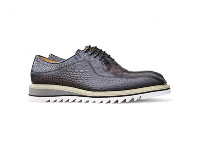 Carrucci Derby: Alligator Embossed Leather Shoes