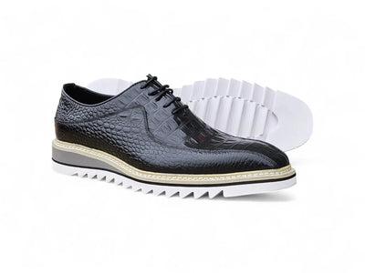 Carrucci Derby: Alligator Embossed Leather Shoes