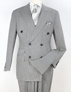 Double Breasted Suits - Vested Suits Wool Fabric  - Black Houndstooth Suit
