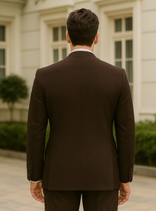 Super 150s Merino Wool Brown Vested Suit with Wide Peak Lapel