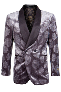 Designer Gray Prom Tuxedo - Grey Wedding Tuxedo Floral Jacket