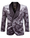Mens Gray Tuxedo - Grey Wedding Suit-Mens  Double Brested  Floral Rose Print Velvet Smokin Jacket In Grey - Men's Tuxedo USA