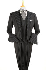 Mens Vested 1920's Wide Bold Gangster Pinstripe Suit in Black