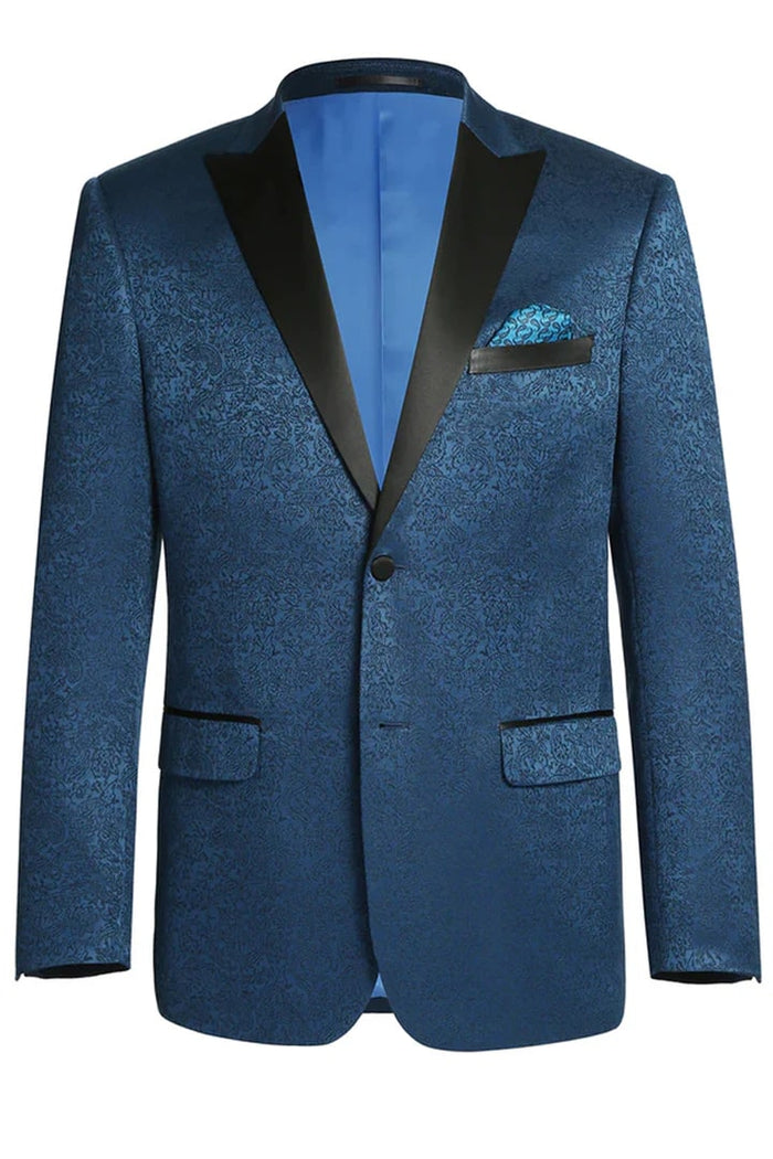 Teal Prom Tuxedo Suit - Teal Wedding Suit - Mens Two Button Peak Lapel Paisley Prom Tuxedo Blazer