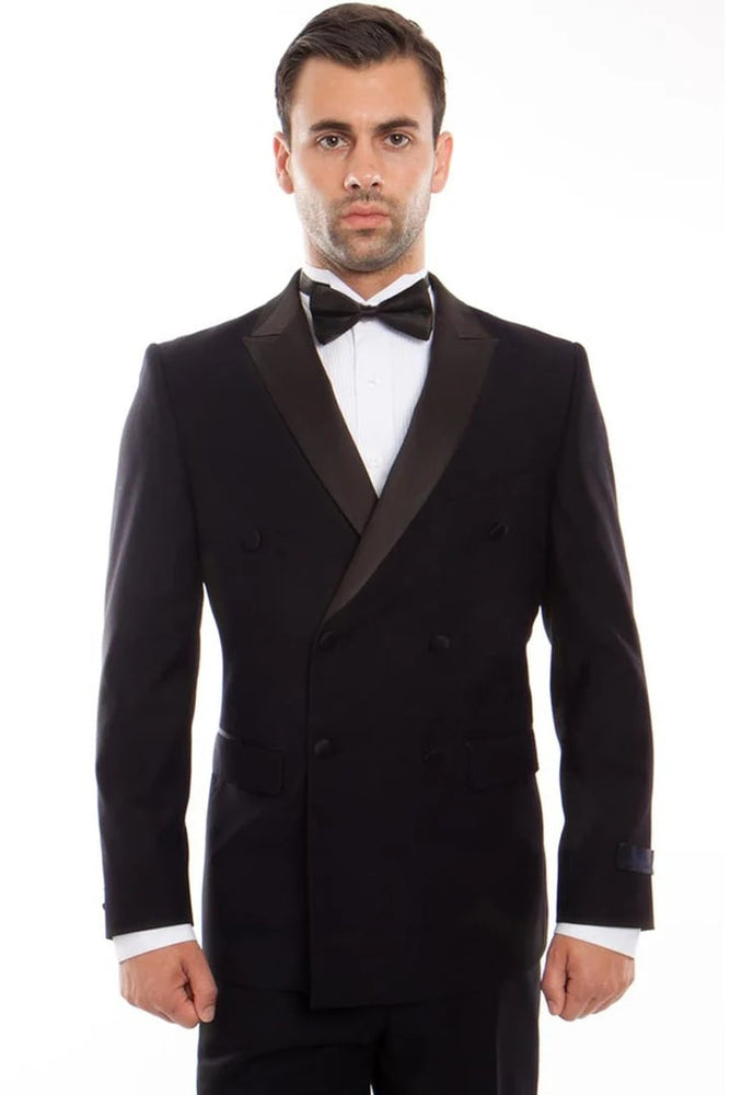 Black  Prom Tuxedo Suit - Black Wedding Suit - Men's Slim Fit Double Breasted Tuxedo