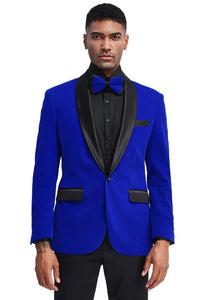 Royal Blue  Prom Tuxedo Suit - Royal Blue Wedding Suit - Men's Slim Fit Shawl Lapel Velvet Wedding & Prom Tuxedo Jacket