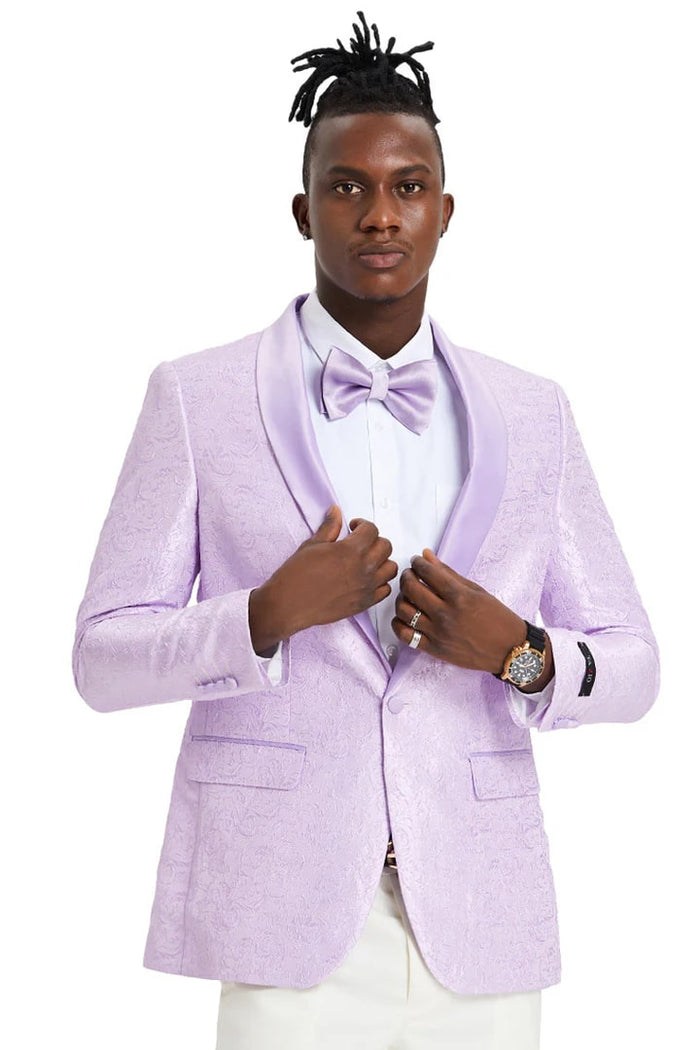 Lavender Prom Tuxedo Suit - Lavender Wedding Suit - Men's Slim Fit Wedding & Prom Tonal Paisley Tuxedo Jacket