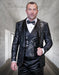 Statement Men's Black Floral Patterned Vested Tuxedo with Bowtie - Men's Tuxedo USA