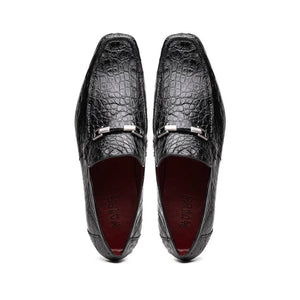 Marco Di Milano Fabro Men's Shoes Black Exotic Crocodile Horsebit Loafers