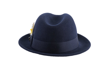Navy Blue Brooks Trilby 100% Australian Wool Crushable Hat