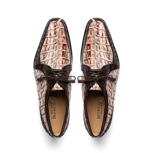 Marco Di Milano Caribe Men's Shoes Rustic White & Brown Genuine Hornback Caiman Crocodile Dress Derby Oxfords