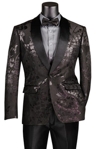 Black  Prom Tuxedo Suit - Black Wedding Suit - Men's Shiny Foil Floral Paisley Prom & Wedding Tuxedo Jacket