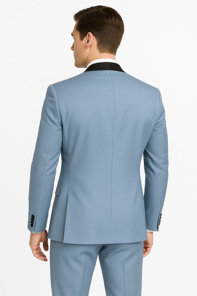Sky Blue Tuxedo with Black Shawl Lapel Slim Fit Prom and Wedding Suit in Baby Blue Color - Light Blue