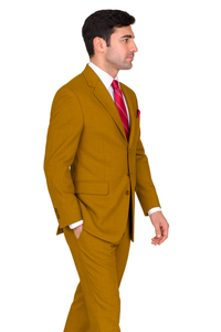 Mens 3 Button Classic Fit Poplin Suit in Tan