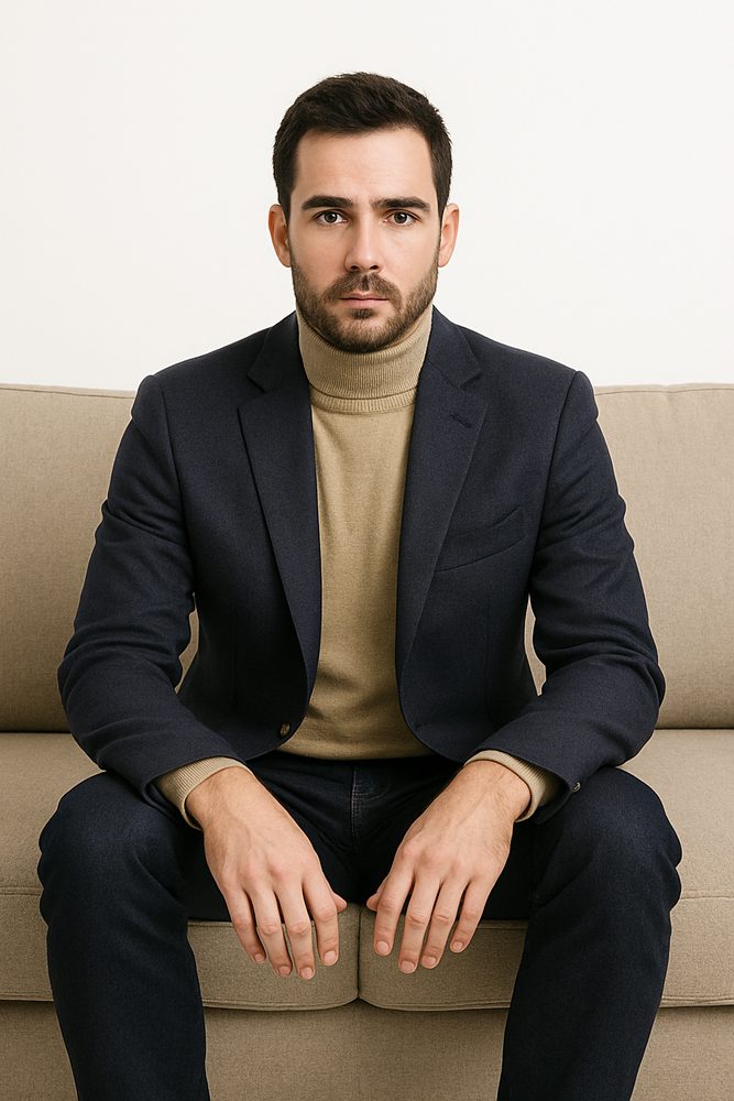 Mens Two Button Navy Cashmere Jacket with Notch Lapel