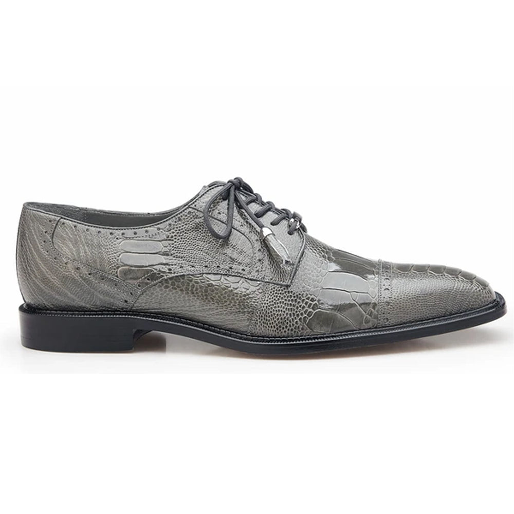 Belvedere Batta Black Men's Genuine Ostrich Cap Toe Lace Up Shoes