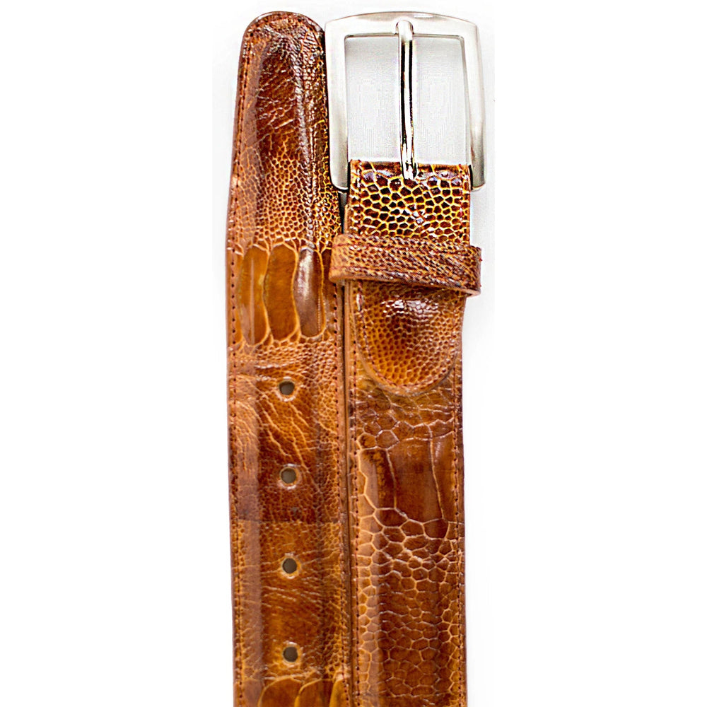 Mens Belvedere Ostrich Leg Dress Belt in Amber