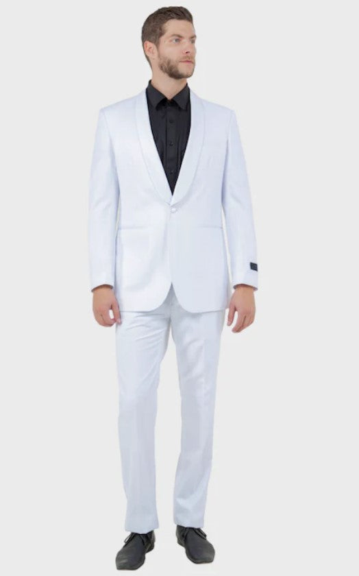 Big and Tall Tuxedo - All White 1 Button Shawl Lapel Slim Fit Tuxedo