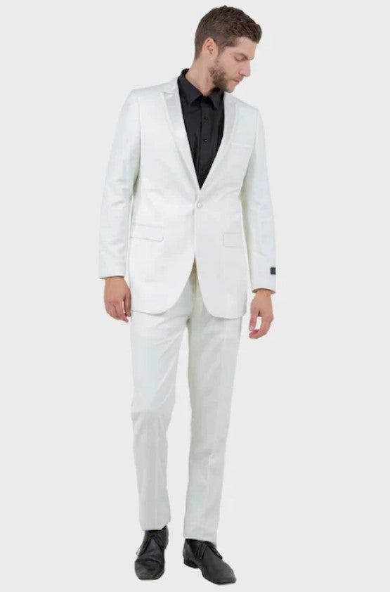 Big and Tall Tuxedo - Off White 1 Button Peak Lapel Tuxedo