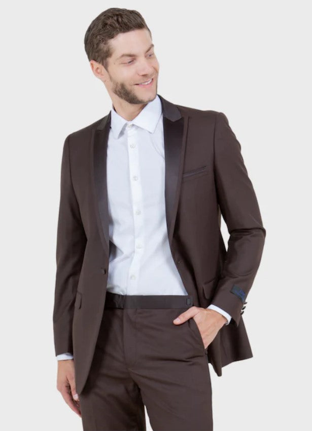 Big and Tall Tuxedo - Brown 1 Button Tuxedo Jacket Peak Lapel Tuxedo