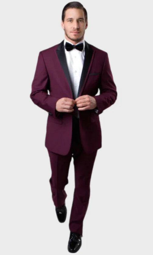 Big and Tall Tuxedo - Burgundy Tuxedo with 1-Button Closure and Peak Lapel