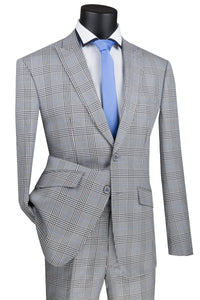 Mens Fit Peak Lapel Glen Plaid Suit in Grey