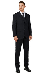 Mens Black Checker Notched Lapel Single Breased Suit Double Back Vent Slim Fit