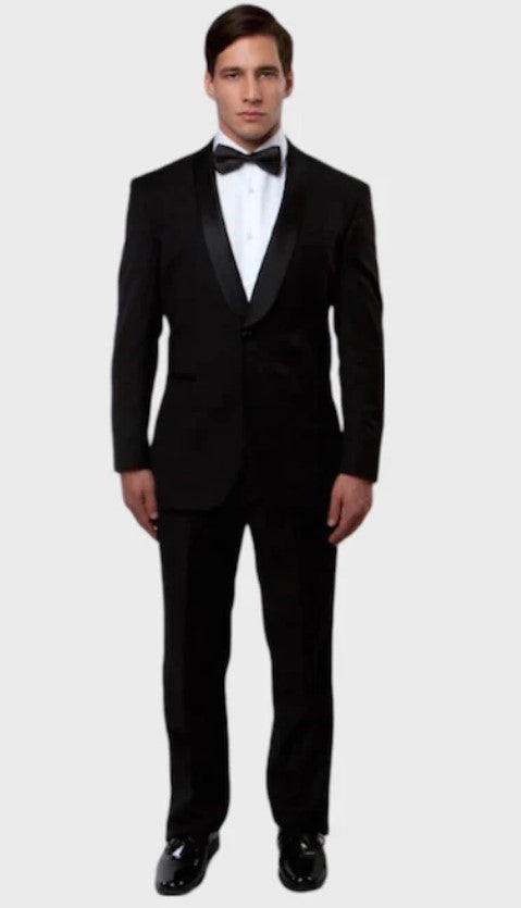 Big and Tall Tuxedo - Black 1 Button Shawl Lapel Slim Fit Tuxedo