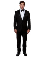 Mens Modern Fit 1 Button Peak Wool Tuxedo in Black - Men's Tuxedo USA