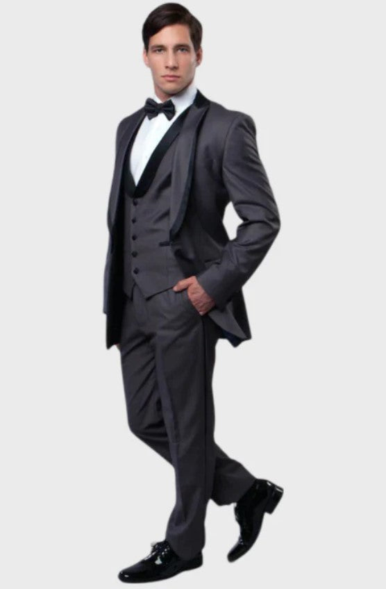 Big and Tall Tuxedo - Vest and Pant Grey 3 Piece Vested Shawl Lapel Tuxedo