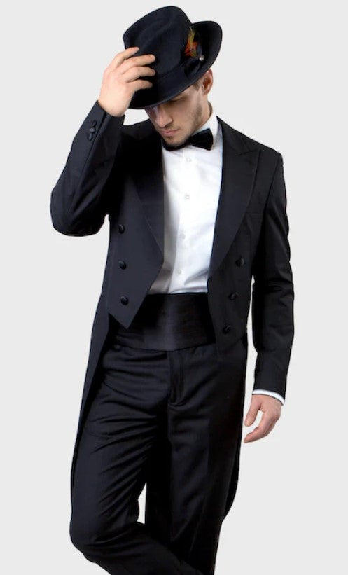 Big and Tall Tuxedo - Peak Lapel With Satin Trim Black Slim Fit TailCoat Tuxedo