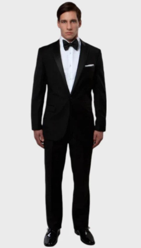 Big and Tall Tuxedo - Black 1 Button Peak Lapel Tuxedo