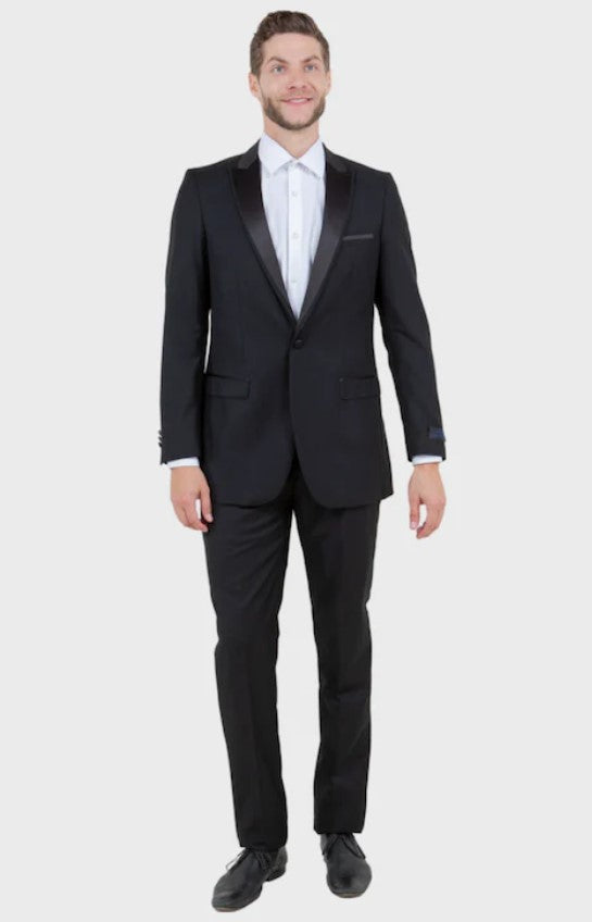 Big and Tall Tuxedo - Black 1 Button Peak Lapel Tuxedo