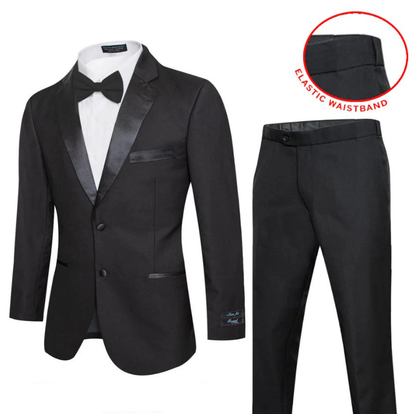 Mens Black Tuxedo Modern Fit Notch Label Suit