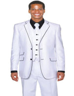 Black Lapel Two Toned Men'S 2 Button 3 Piece Church Suit White Tuxedo With Black Trim - Three Piece Suits