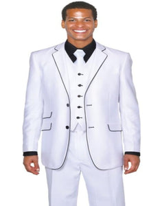 Black Lapel Two Toned Men'S 2 Button 3 Piece Church Suit White Tuxedo With Black Trim - Three Piece Suits
