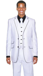 Black Lapel Two Toned Men'S 2 Buttons 3 Piece Church Suit White Tuxedo With Black Trim - Three Piece Suit