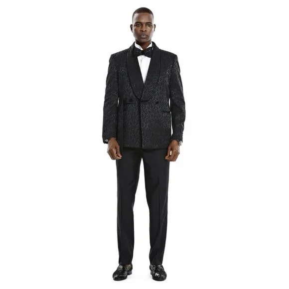 Knot Side Textured Paisley 2pc Tuxedo, Black - Men's Tuxedo USA