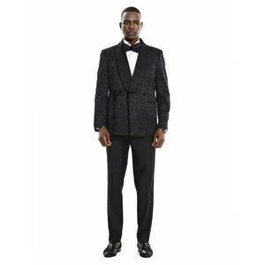Knot Side Textured Paisley 2pc Tuxedo, Black - Men's Tuxedo USA