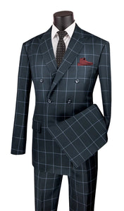 Black Modern Fit Double Breasted Windowpane Peak Lapel 2 Piece Suit