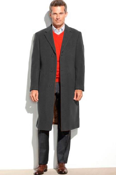 Men's Dress Coat Full Length Overcoat ~ Long Men's Dress Topcoat - Winter Coat (Cashmere Touch (Not Cashmere)) Black