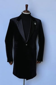 Velvet Long Coat - Velvet Carcoat - Black Coat