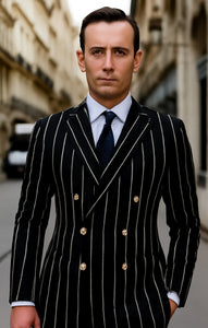 Black Pinstripe Suit - Gangster Suit - 1920's Suit - Double Breasted Suit