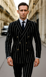 Black Pinstripe Suit - Gangster Suit - 1920's Suit - Double Breasted Suit