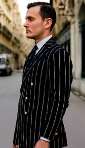 Black Pinstripe Suit - Gangster Suit - 1920's Suit - Double Breasted Suit