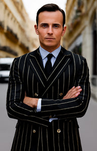 Black Pinstripe Suit - Gangster Suit - 1920's Suit - Double Breasted Suit